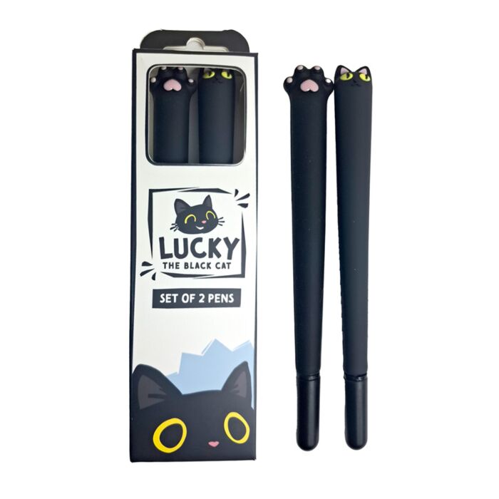Set di 2 Penne a Punta Fine - Lucky il Gatto Nero