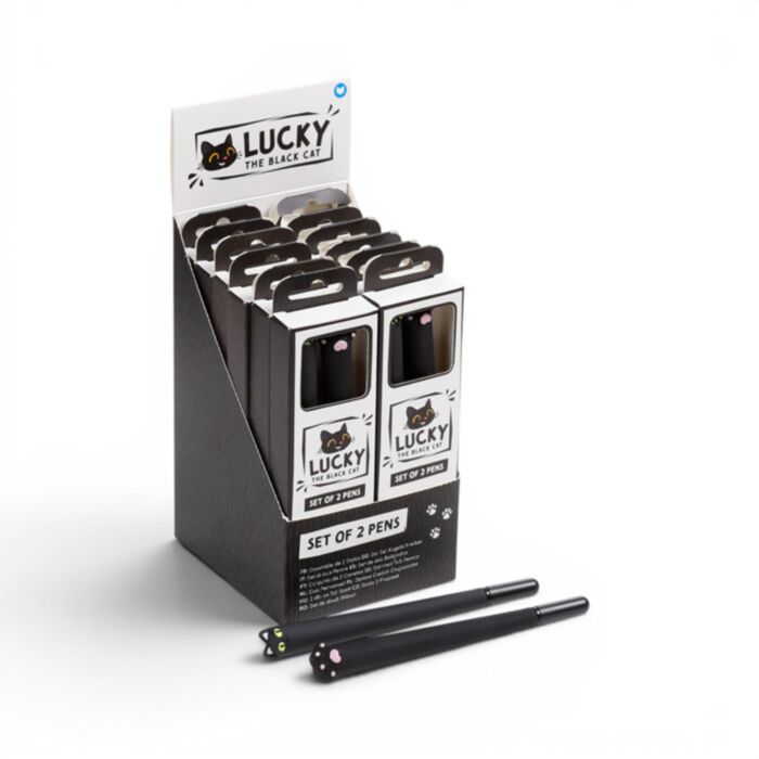 Set di 2 Penne a Punta Fine - Lucky il Gatto Nero