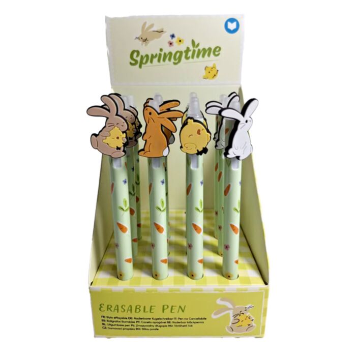 Penna cancellabile con decorazione in PVC - Coniglietto e pulcino primaverili