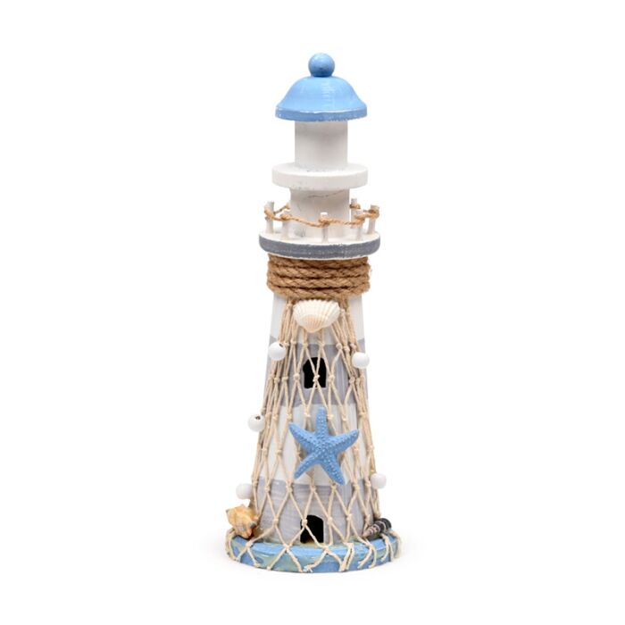 Decorazione Nautica - Faro con Stella Marina Azzurra e Rete