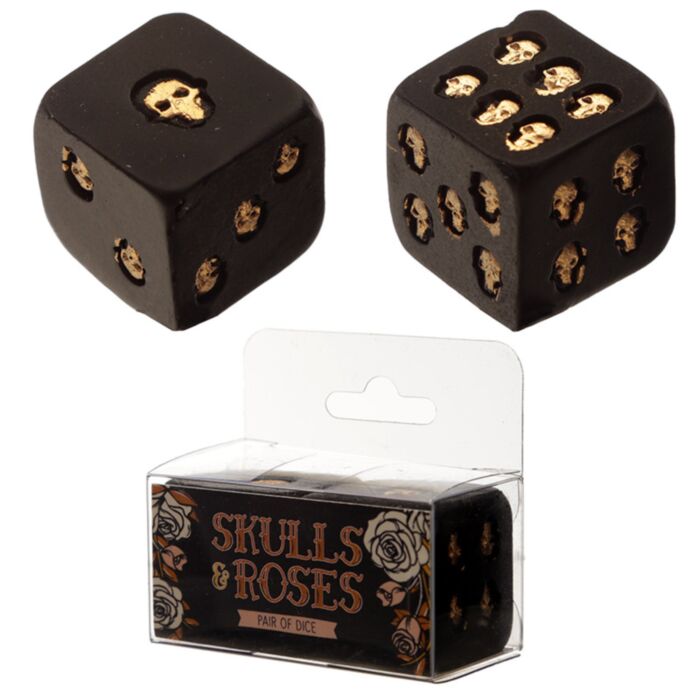 Set di 2 Dadi Neri con Teschi Dorati - Teschi & Rose SKULLS&ROSES 