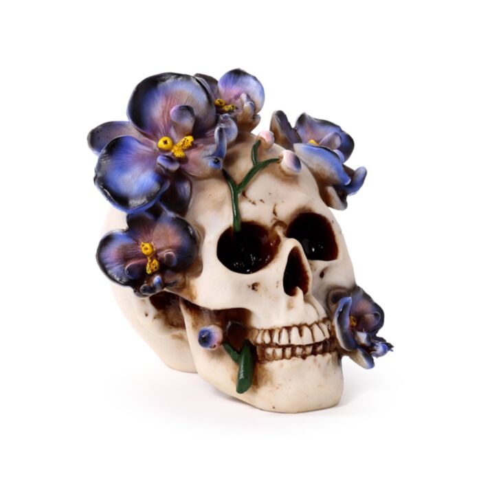 Teschio Decorativo con Fiori di Vite Viola
