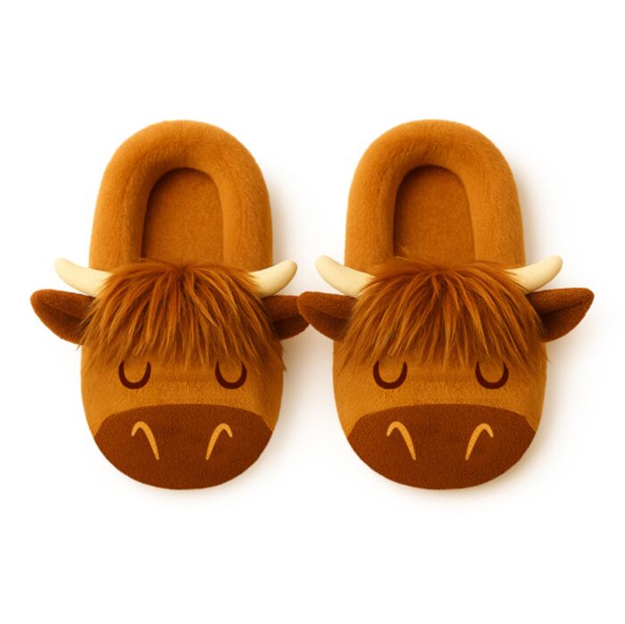 Pantofole in Peluche Antiscivolo - Bue Scozzese - Taglia EU36-38 / UK3-5