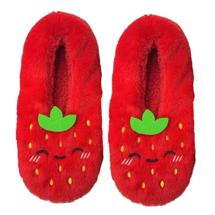 Pantofole in Peluche Antiscivolo - Fragola - Foodiemals - Taglia EU39-41 / UK6-9