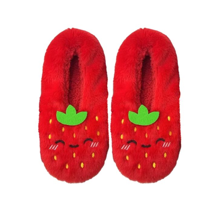 Pantofole in Peluche Antiscivolo - Fragola - FOODIEMALS - Taglia EU36-38 / UK3-6