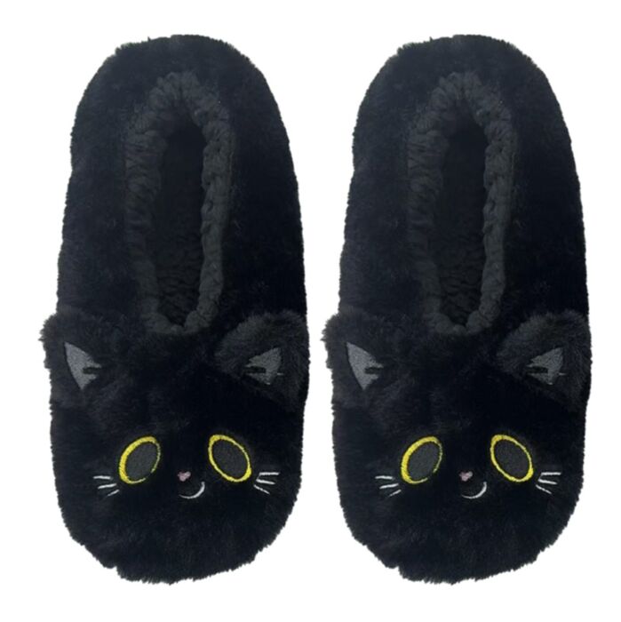 Pantofole in Peluche Antiscivolo - Lucky il Gatto Nero - Taglia EU39-41 / UK6-9