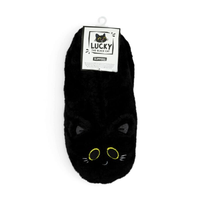 Pantofole in Peluche Antiscivolo - Lucky il Gatto Nero - Taglia EU39-41 / UK6-9