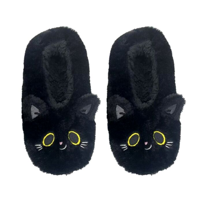 Pantofole in Peluche Antiscivolo - Lucky il Gatto Nero - Taglia EU36-38 / UK3-5