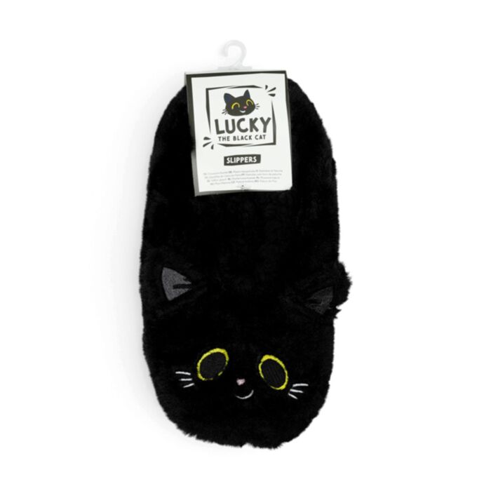 Pantofole in Peluche Antiscivolo - Lucky il Gatto Nero - Taglia EU36-38 / UK3-5