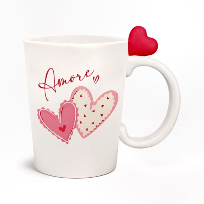 Tazza in Ceramica con Cuore Rosso su Manico - Cuori - Amore