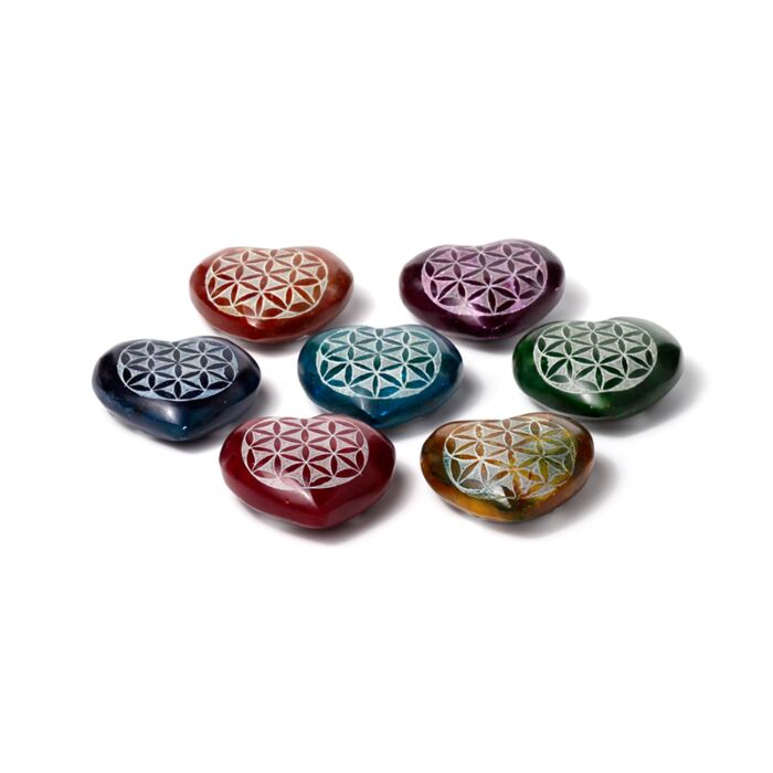 Brucia Incenso in Pietra Ollare - Chakra - Forma di Cuore - Fiore della Vita