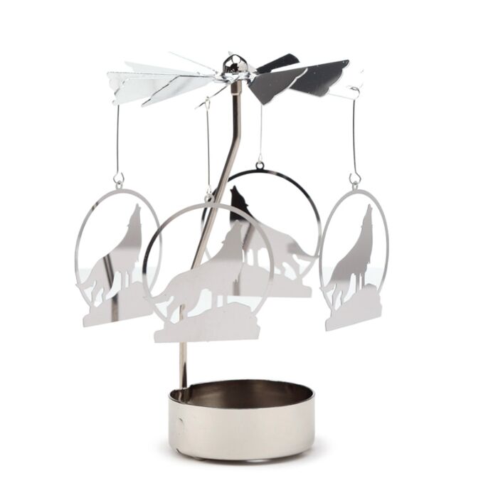 Portacandela Girevole in Metallo - Lupo - 14cm