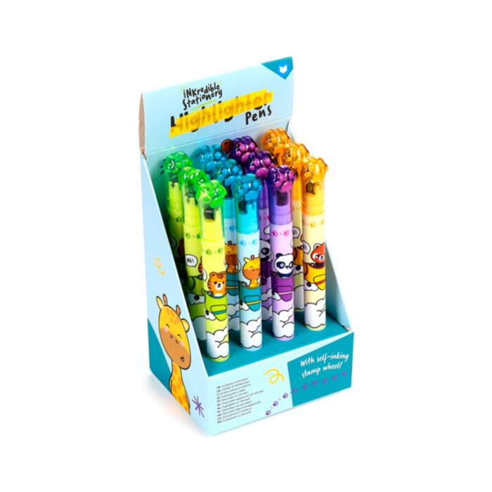 Evidenziatore 2 in 1 con Timbro a Rullo - Animali Dolci Selvatici ADORAMALS