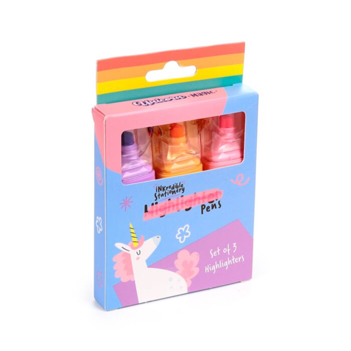 Set di 3 Evidenziatori 2 in 1 con Timbro Decorativo - Magia dell'/Unicorno
