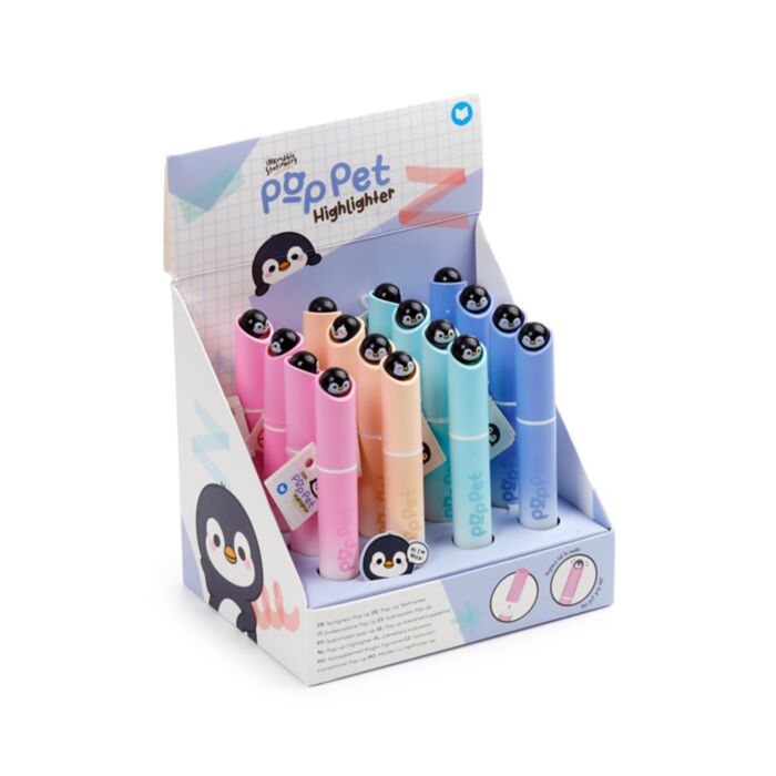 Evidenziatore con Topper Pop Pet - Pinguino - Animali Dolci ADORAMALS
