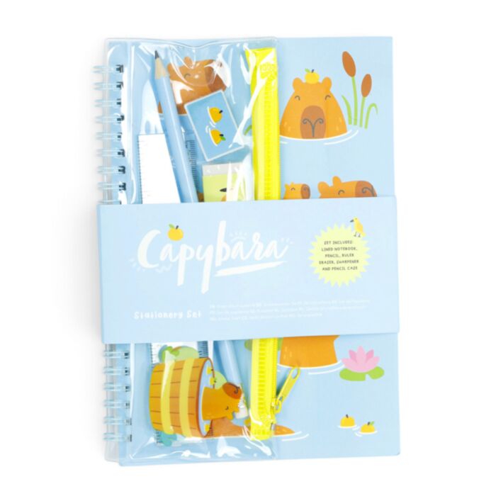 Set di Cancelleria (6 Pezzi) - Quaderno a Spirale e Astuccio per Matite - Capybara 