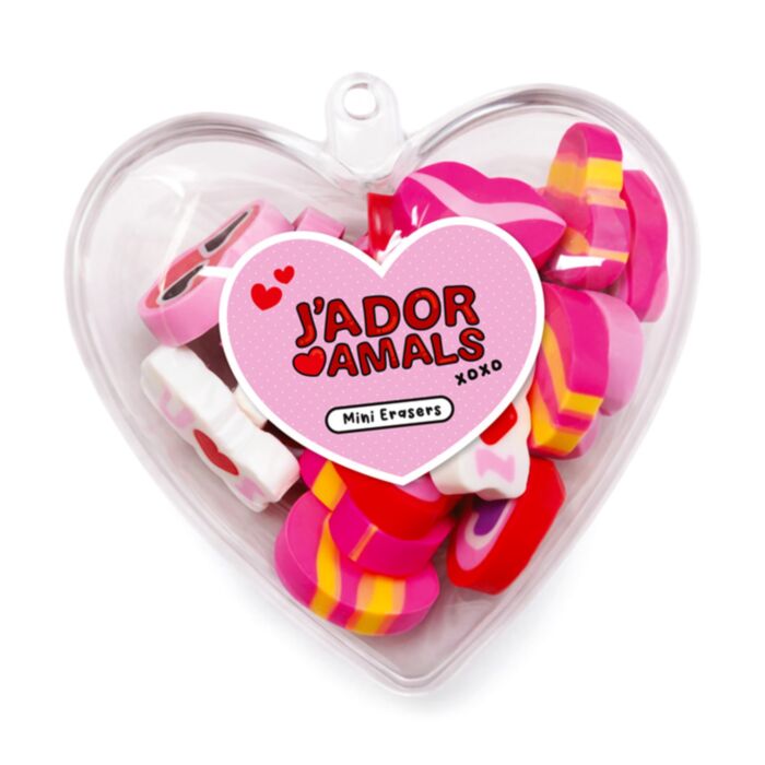 Mini gomme a forma di cuore in contenitore a forma di cuore - J'Adoramals