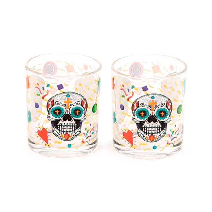 Set di 2 Bicchieri Tumbler in Vetro - Teschio Messicano - Day of the Dead