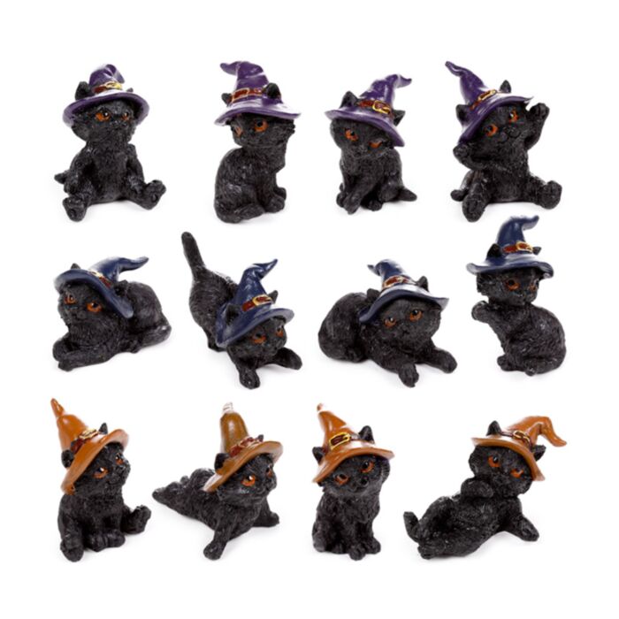 Statuette per Mini Mondo - Gatti Neri con Cappello da Strega