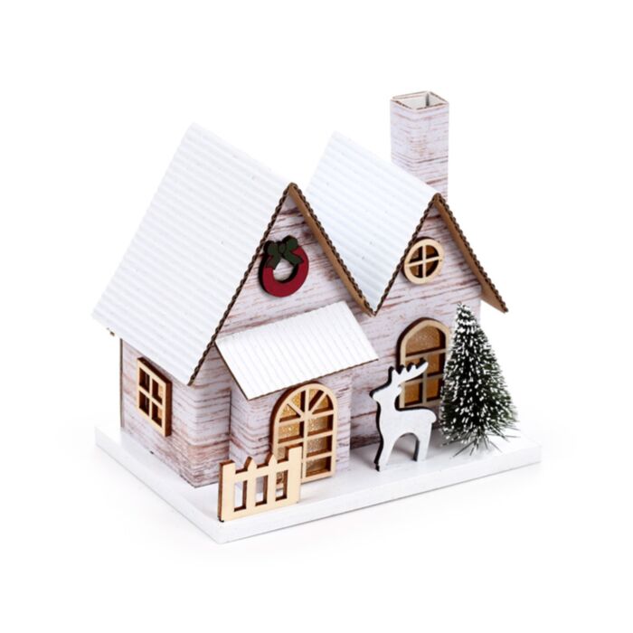 Casetta Decorativa per Natale con LED - in Betulla d'Argento a Doppio Fronte