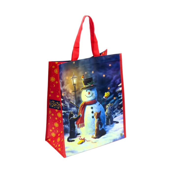 Borsa Shopper, Natalizia - Gatto & Pupazzo di Neve - Cats & Snowman - Lisa Parker