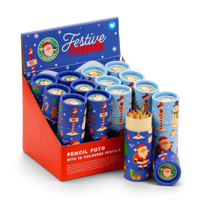 Tubo con Matite Colorate - 12 pezzi - Amici del Natale