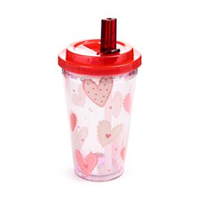 Bicchierone Infrangibile con Cannuccia - Cuori - Amore