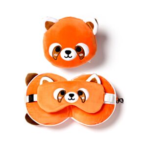 Cuscino da Viaggio con Maschera Relaxeazzz - Panda Rosso - Animali Dolci ADORAMALS