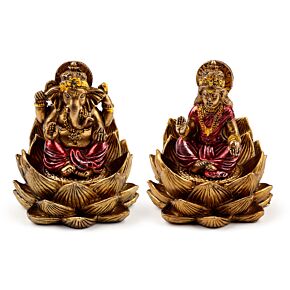 Set di 2 Decorazioni in Resina - Ganesh e Lakshmi - Oro - Loto Set di 2 Decorazioni in Resina - Ganesh e Lakshmi - Oro - Loto