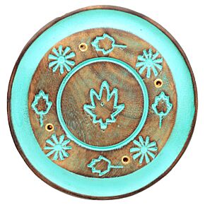 Brucia Incenso Rotondo in Legno Mango - Foglia Verde