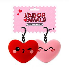 Set di 2 mini portachiavi in peluche a forma di cuore rosa e rosso - Squidglys J'Adoramals