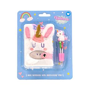 Mini Notepad A7 in Peluche e Penna Multicolore (4 Colori) - Unicorno Magico