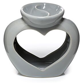 Brucia Essenze per Cera in Ceramica a Forma di Cuore - Piattino Doppio - Grigio