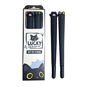 Set di 2 Penne a Punta Fine - Lucky il Gatto Nero