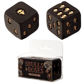 Set di 2 Dadi Neri con Teschi Dorati - Teschi & Rose SKULLS&ROSES 