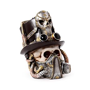 Teschio Decorativo Stile Steampunk con Maschera Antigas & Cappello