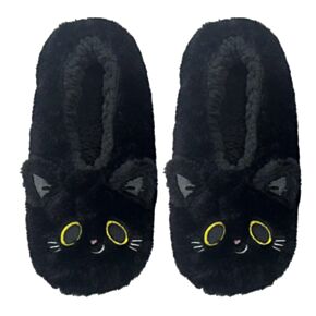 Pantofole in Peluche Antiscivolo - Lucky il Gatto Nero - Taglia EU39-41 / UK6-9