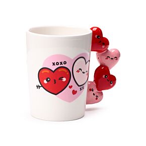 Tazza in Ceramica con Manico a Forma di Cuori - J'Adoramals - Baci XOXO Tazza in Ceramica con Manico a Forma di Cuori - J'Adoramals - Baci XOXO