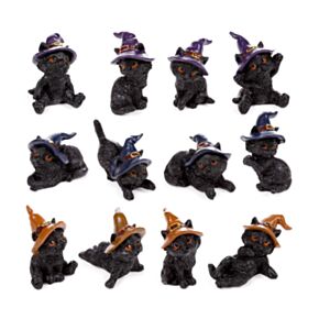 Statuette per Mini Mondo - Gatti Neri con Cappello da Strega