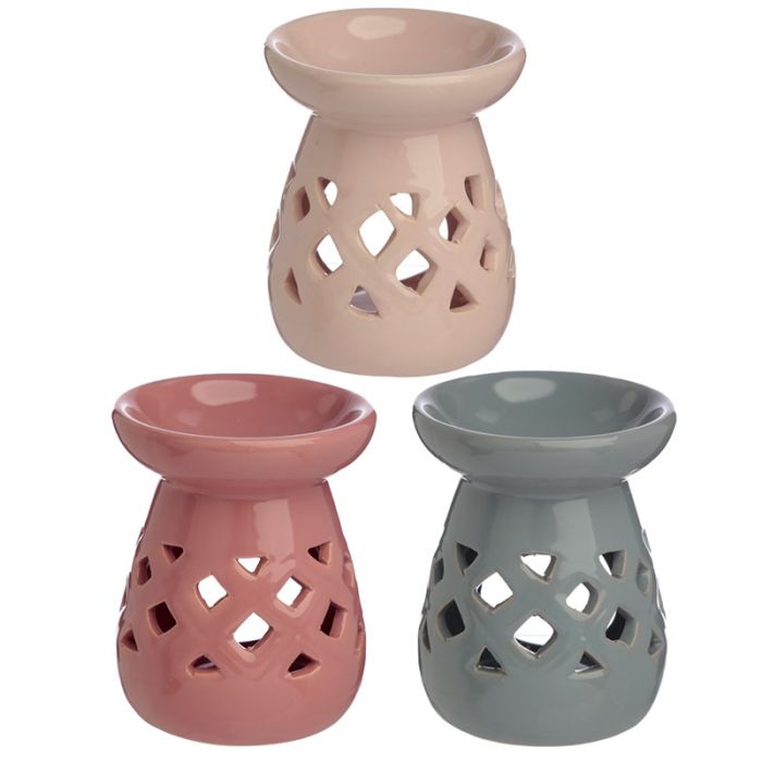 Brucia Essenza per Oli e Cere in Ceramica con Intagli a Grata - Pastello